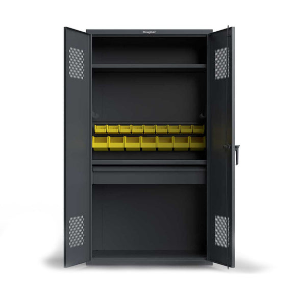 42 inch Medical Locker with 2 Shelves, Drawers, Bins and Hooks - 14 GA
