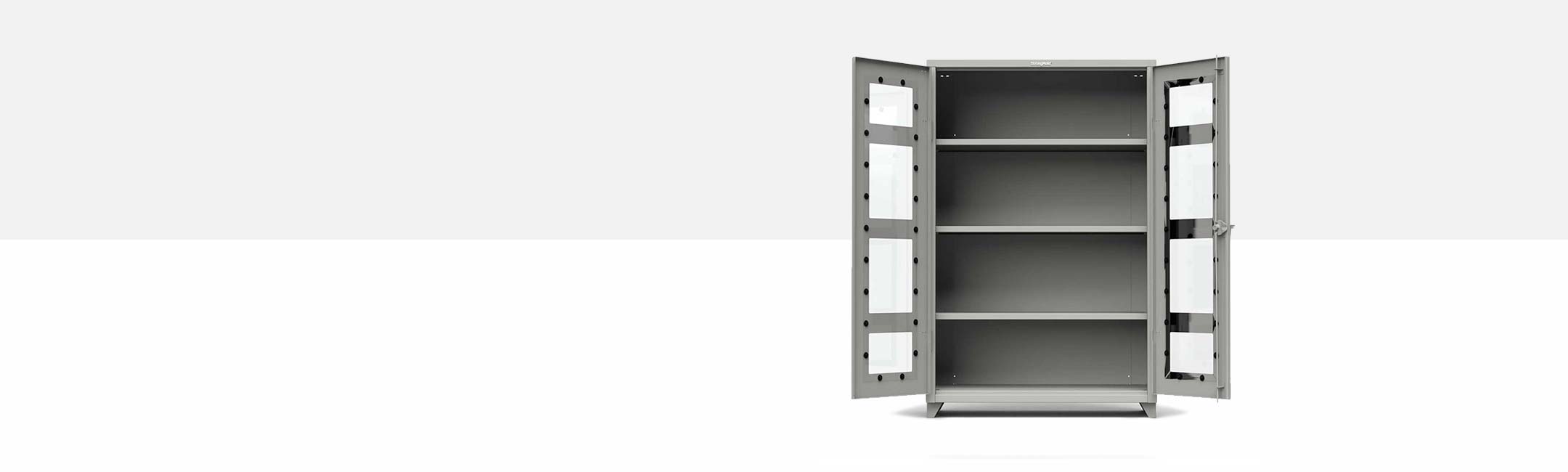 Bin Storage Cabinet With 3 Half-Width Shelves