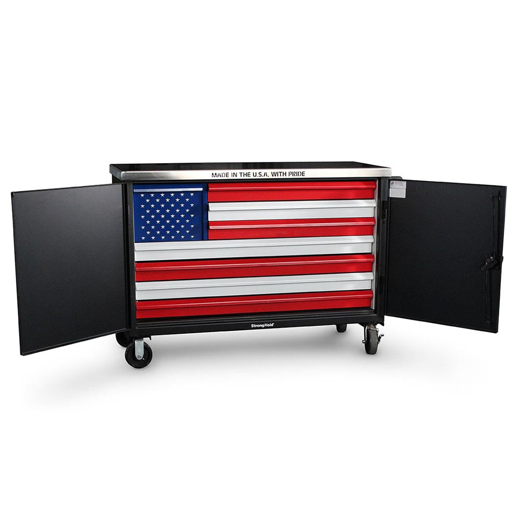 American Flag 60" Mobile Tool Cart with Doors and Stainless Top