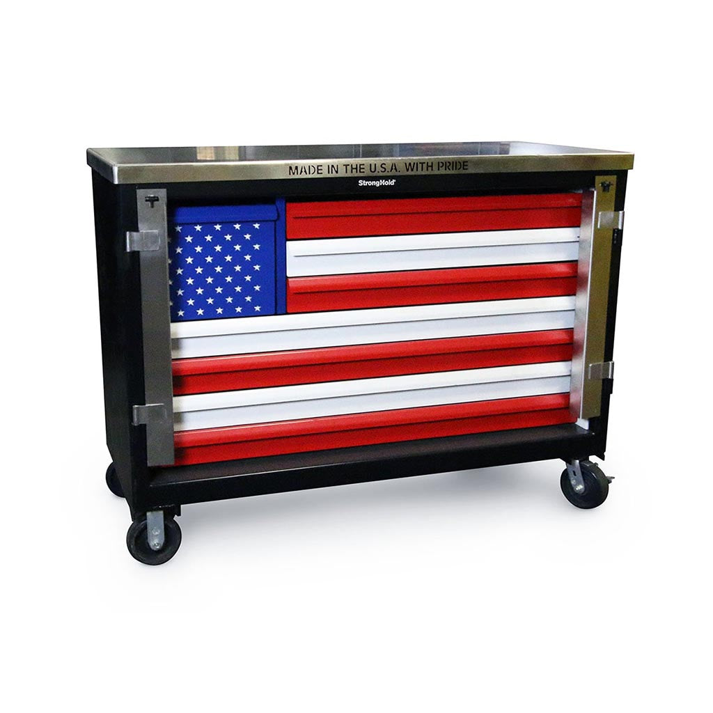American Flag 60" Mobile Tool Cart with Lockbar and Stainless Top