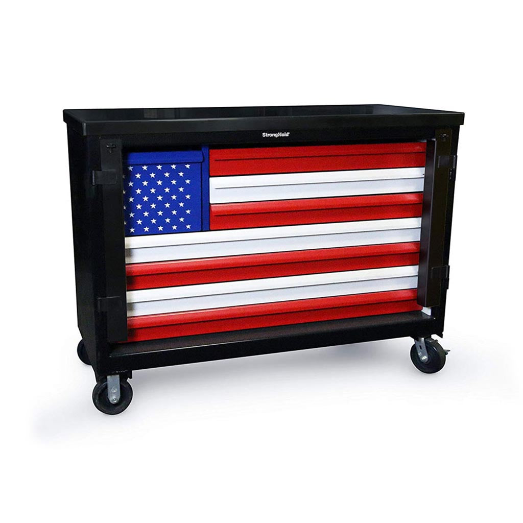 American Flag 60" Mobile Tool Cart with Lockbar and Steel Top