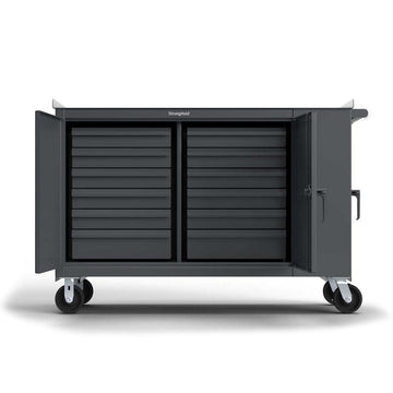 Heavy Duty 61" x 24" Mobile Tool Cart with 12 Drawers and 2 Shelves