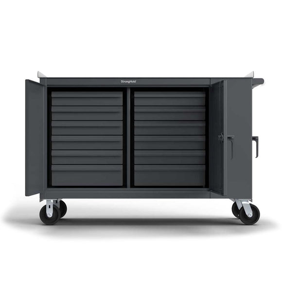 Heavy Duty 61" x 24" Mobile Tool Cart with 12 Drawers and 2 Shelves