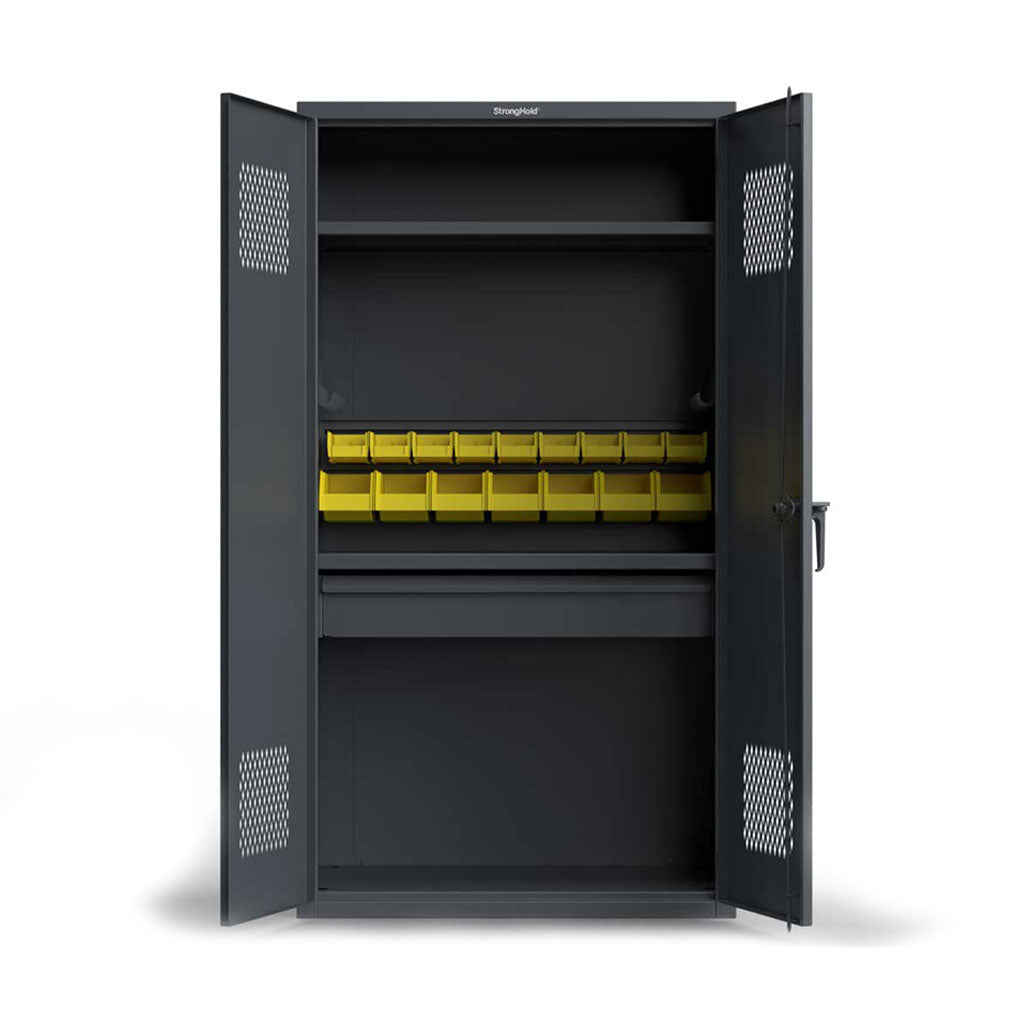 42 inch Medical Locker with 2 Shelves, Drawers, Bins and Hooks - 14 GA