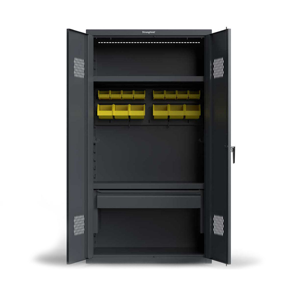 42 inch Medical Locker with 2 Shelves, Drawers, Bins and Hooks - 18 GA