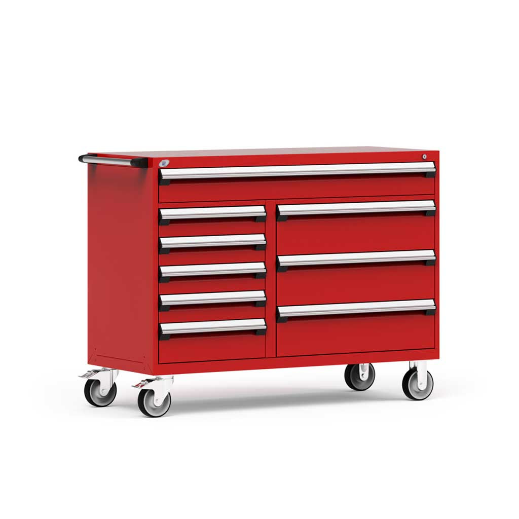 Buy flame-red 60&quot; Mobile 9-Drawer HDR Steel Cabinet on 6&quot; Casters HDC-R5GKE-3825